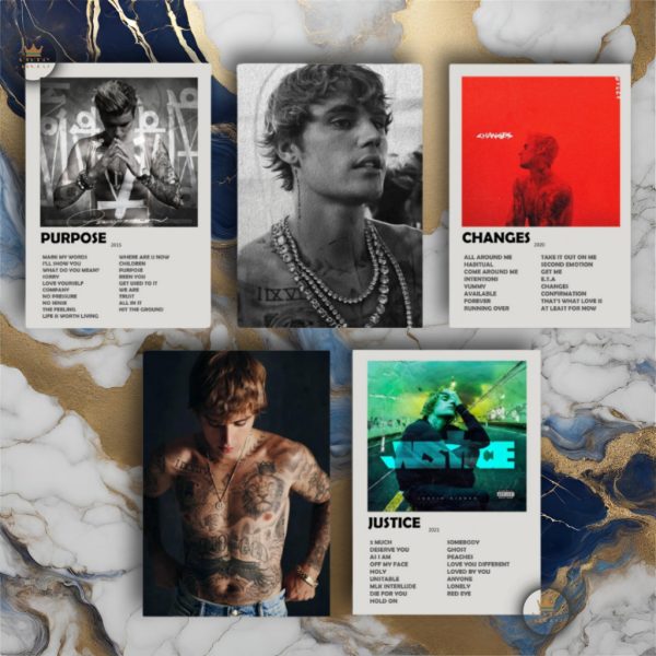 quadro decorativo Justin Bieber Discografia Album em MDF 30x20cm Full HD