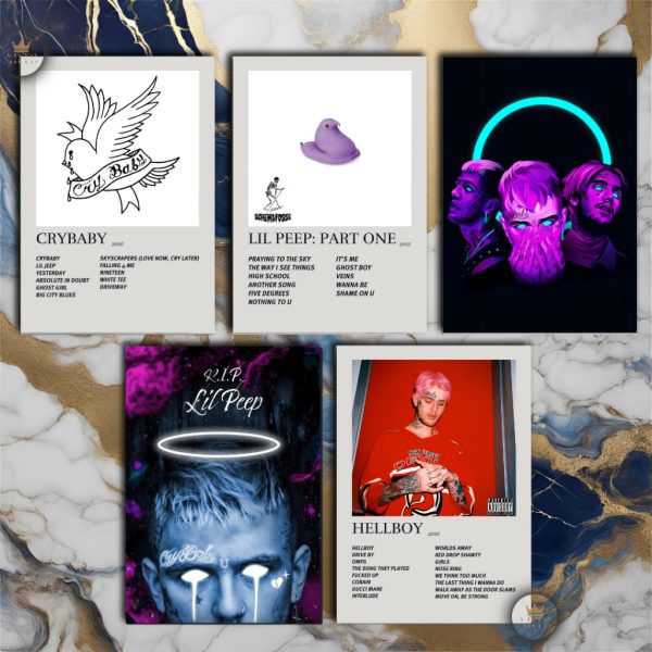 quadro decorativo Lil Peep Discografia em MDF 30x20cm Full HD