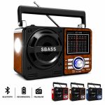 Rádio caixa de som Bluetooth recarregável com lanterna retrô portátil FM AM USB SD pilha