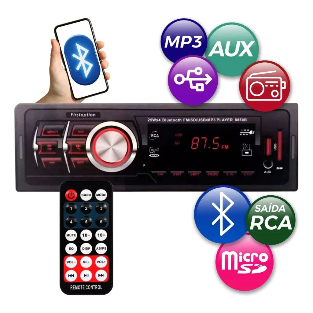 radio para carro automotivo Bluetooth potente 6588BT com USB e MP3