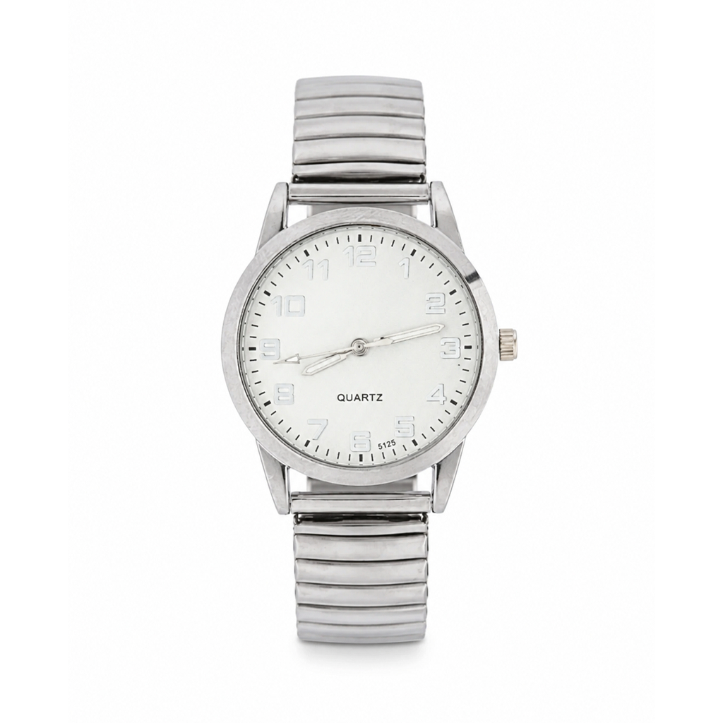 relogio masculino Dália White Silver 35mm com fundo branco e acabamento prateado