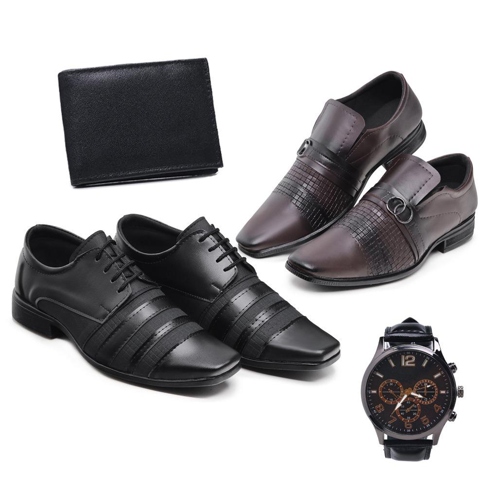 Relógio masculino com kit 2 pares sapato social fosco e carteira da loja Bacci