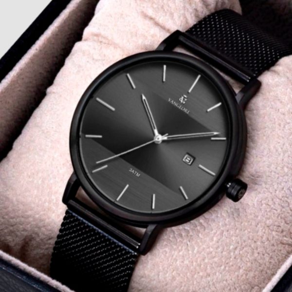 relogio masculino slim preto all black 40mm com pulseira mesh em aço inox