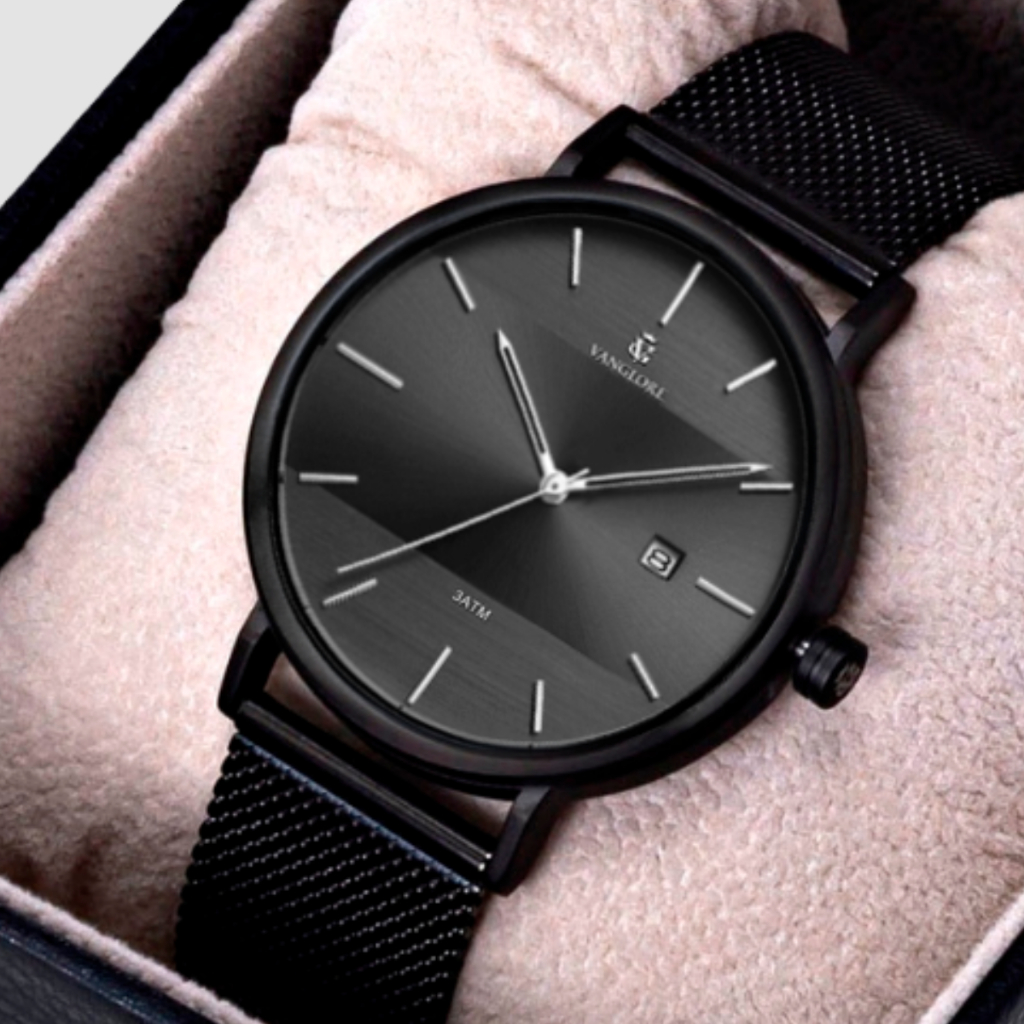 relogio masculino slim preto all black 40mm com pulseira mesh em aço inox