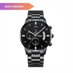 relogio masculino Nibosi 2309 em aço inox com cronógrafo funcional nas cores dourado, preto e prata