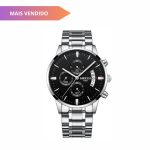 Relógio masculino Nibosi 2309 prateado em aço inoxidável com cronógrafo funcional e estojo original