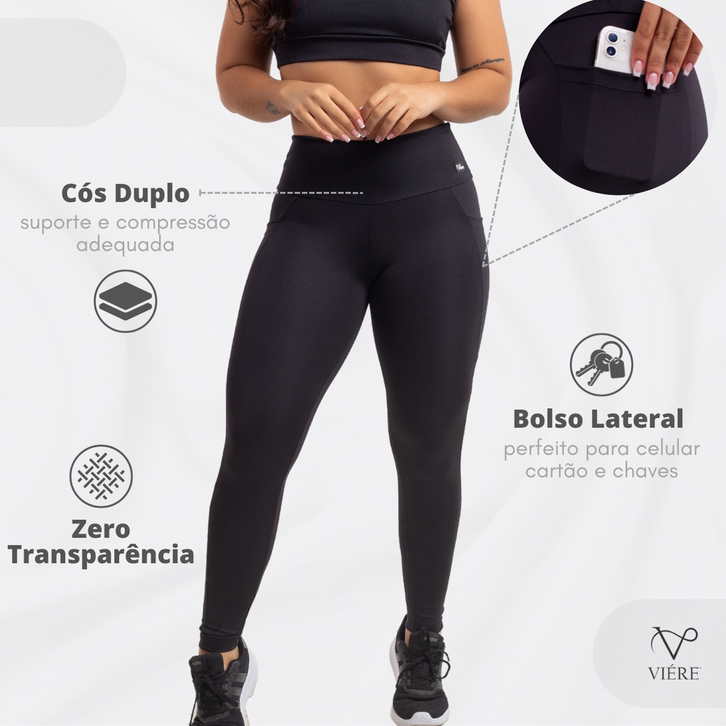 Roupa fitness feminina: legging cintura alta com cós duplo e bolso da VIÉRE