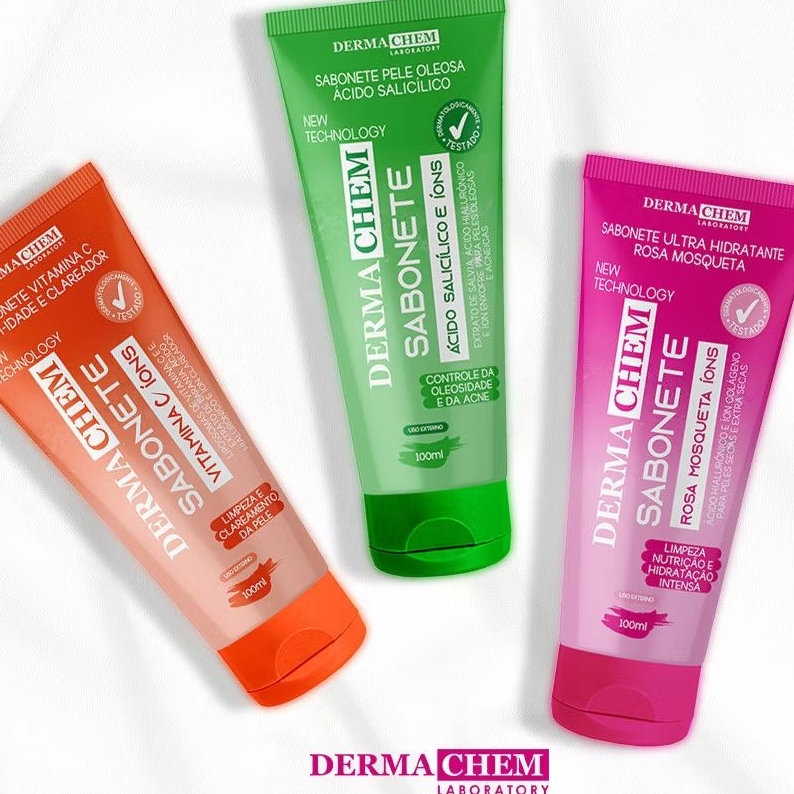 Sabonete facial Dermachem com Vitamina C e Rosa Mosqueta para controle de oleosidade