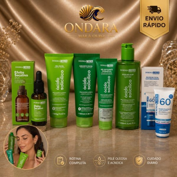Sabonete facial Derma Chem com ácido salicílico para pele oleosa e kit com FPS 60