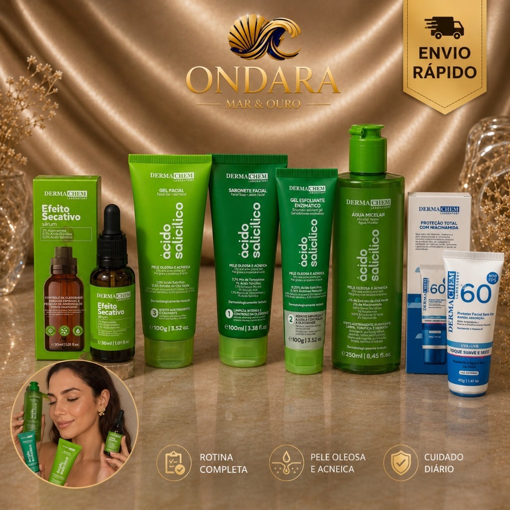 Sabonete facial Derma Chem com ácido salicílico para pele oleosa e kit com FPS 60