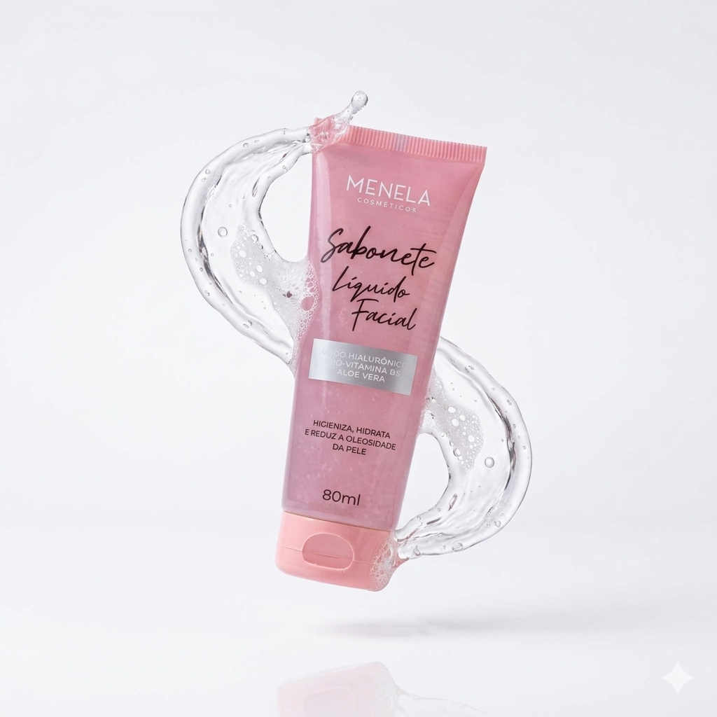 Sabonete facial Menela Limpeza Profunda 80ml em frasco prático para higienização diária