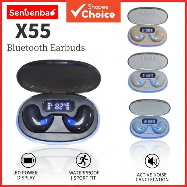 senbenbao x55 fones de ouvido tws bluetooth com display led e cancelamento de ruído