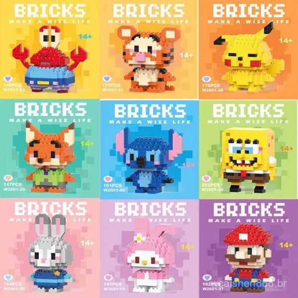 Série de brinquedos de montar em blocos de construção com personagens de desenho animado