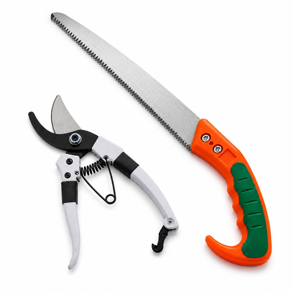 Serrote de poda 40cm com tesoura de poda para jardinagem e corte de galhos