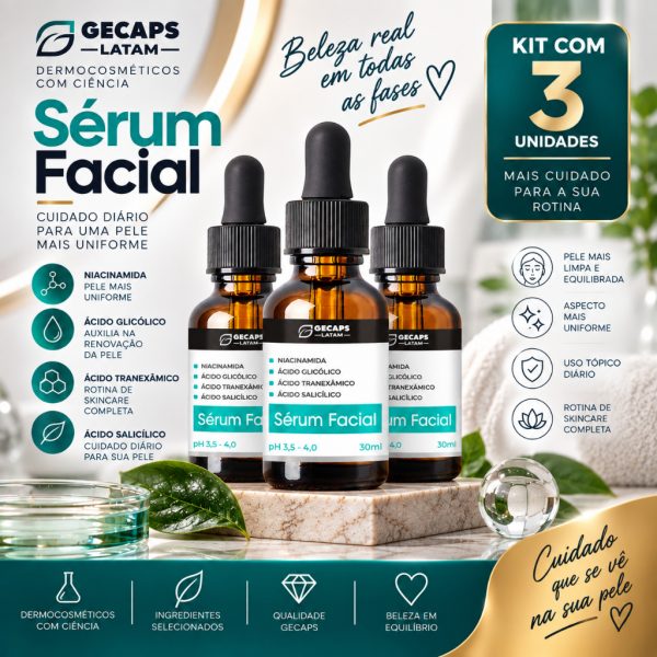 serum facial Clear Clareador em combo 3x 30ml para uniformizar o tom da pele