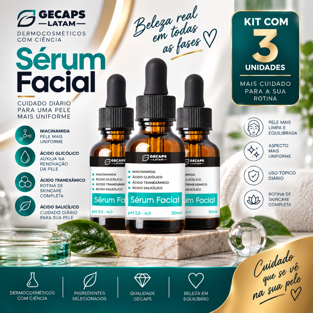 serum facial Clear Clareador em combo 3x 30ml para uniformizar o tom da pele