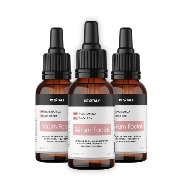 serum facial Gevitaly G2 kit 3 unidades 30ml com niacinamida 10% e zinco PCA
