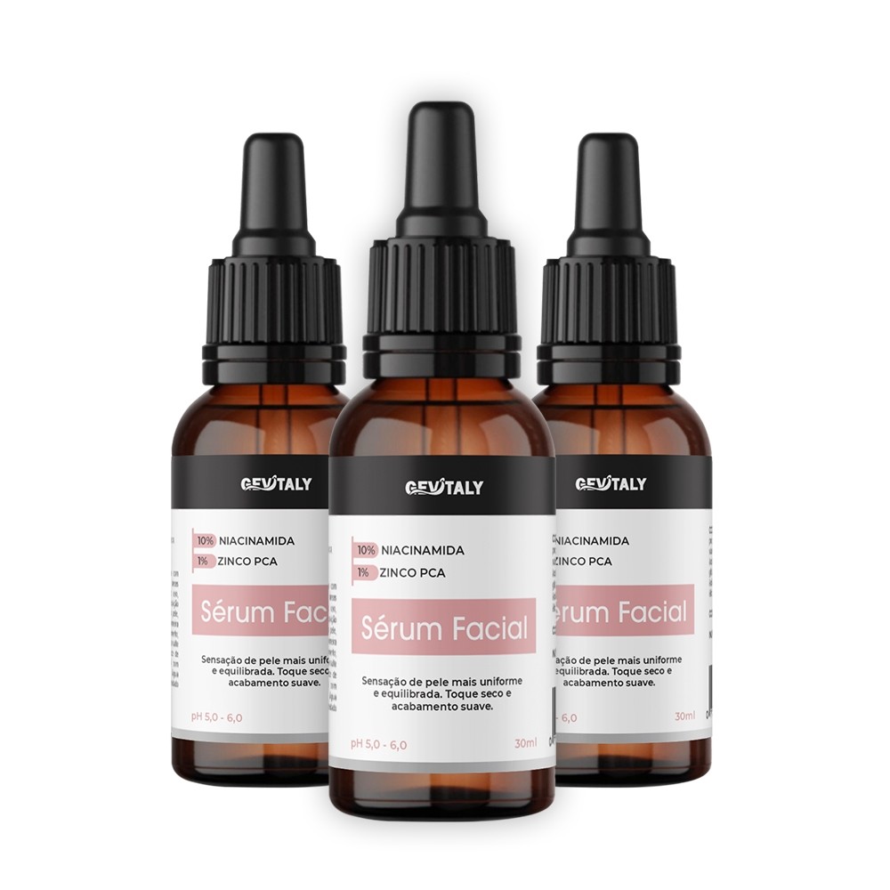 serum facial Gevitaly G2 kit 3 unidades 30ml com niacinamida 10% e zinco PCA