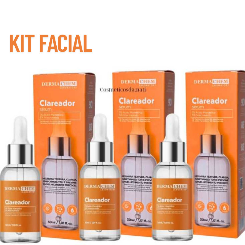 serum facial Clear Clareador Dermachem kit com 4 frascos de 30ml