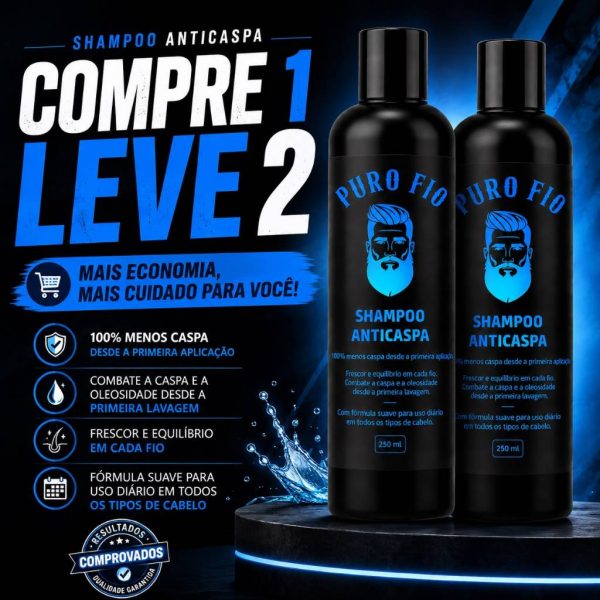 shampoo anticaspa Puro Fio 3 em 1 kit com 2 frascos de 250ml para cabelo, barba e bigode