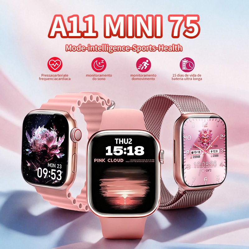 smartwatch feminino A11 Mini com foto na tela, NFC e monitor cardíaco à prova d'água