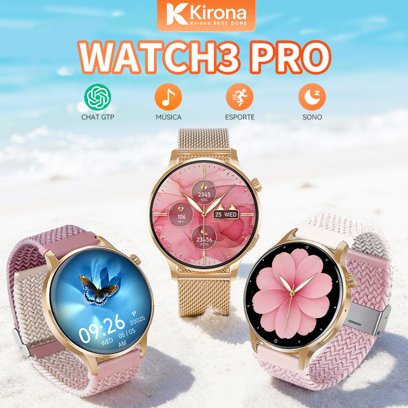 smartwatch feminino Watch3Pro com NFC e compatível com Android iOS