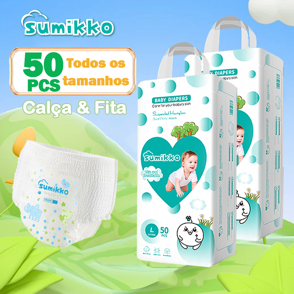 sumikko 50 100 unidades fralda calça infantil ajustável P M G XG XXG XXXG