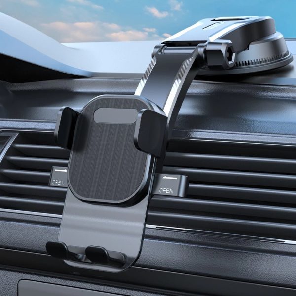 suporte celular carro veicular com trava automática anti queda fixado no painel do carro
