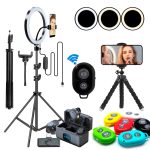 suporte celular veicular com kit youtuber microfone sem fio tripé 2.10 ring light 10 polegadas