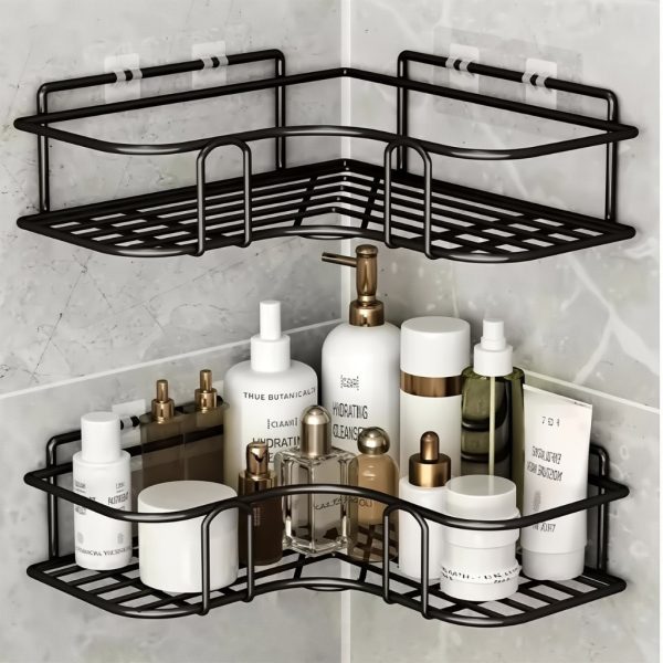 Suporte organizador de metal rack de parede para banheiro e cozinha com prateleiras porta shampoo