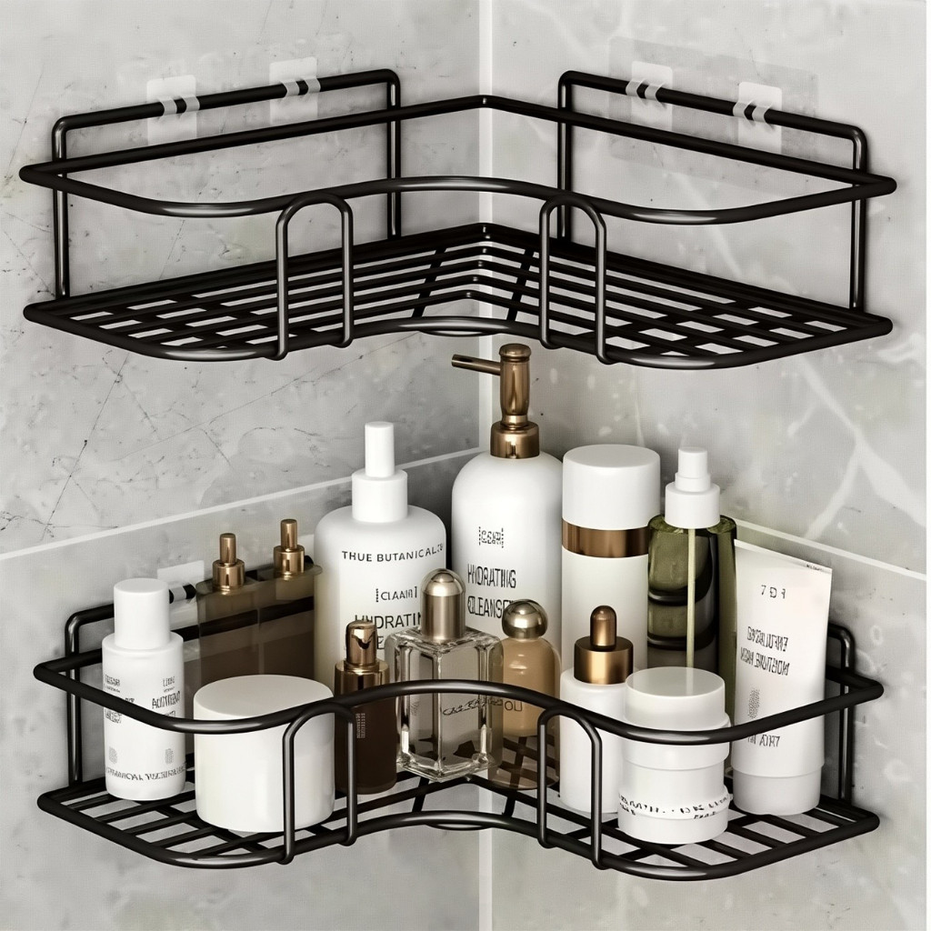 Suporte organizador de metal rack de parede para banheiro e cozinha com prateleiras porta shampoo