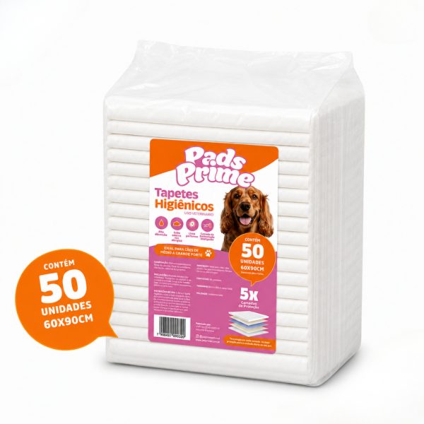 Tapete higiênico para cachorro 80x60cm Pads Prime com 50 ou 100 unidades