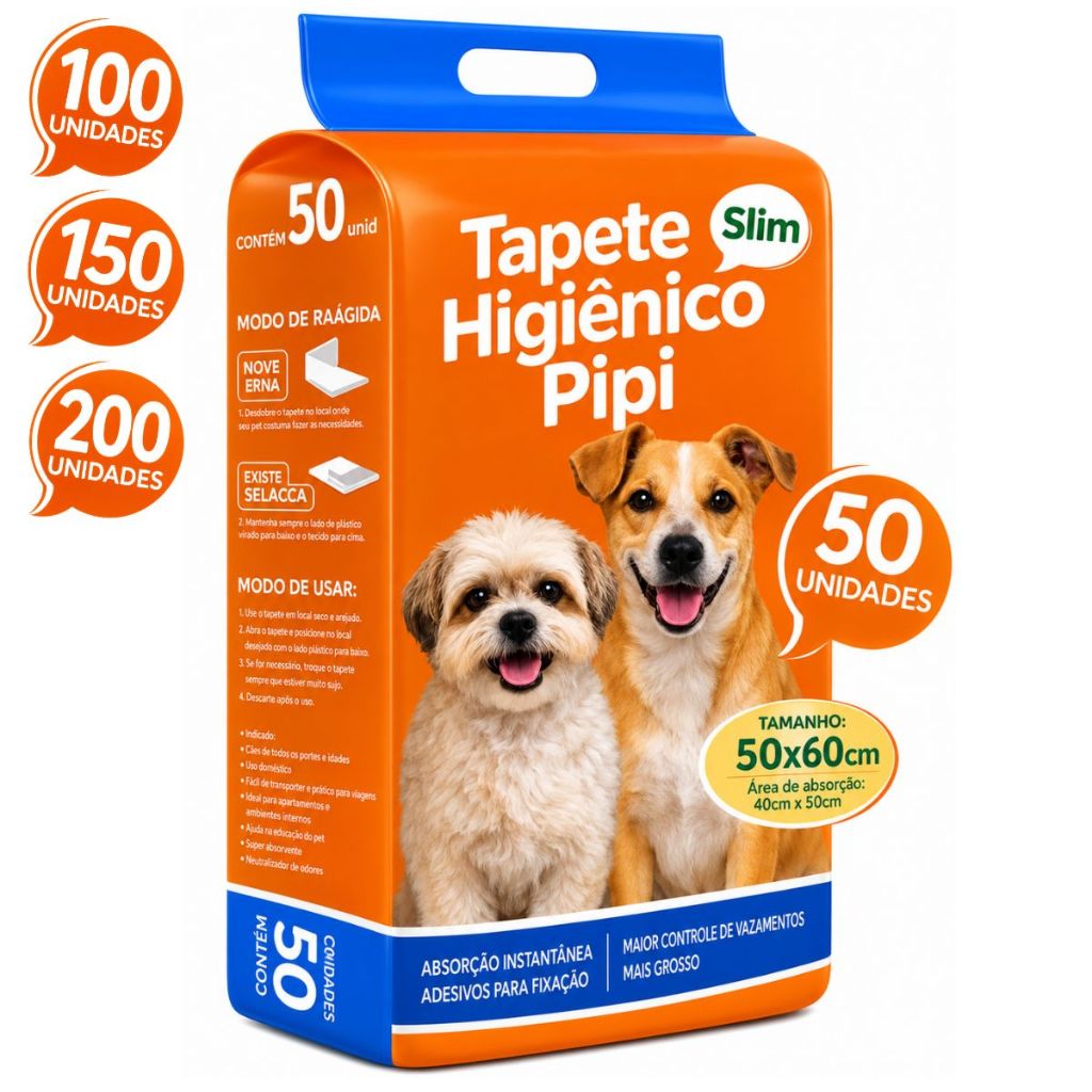 tapete higiênico para cachorro 50 unidades 50x60cm com gel absorvente