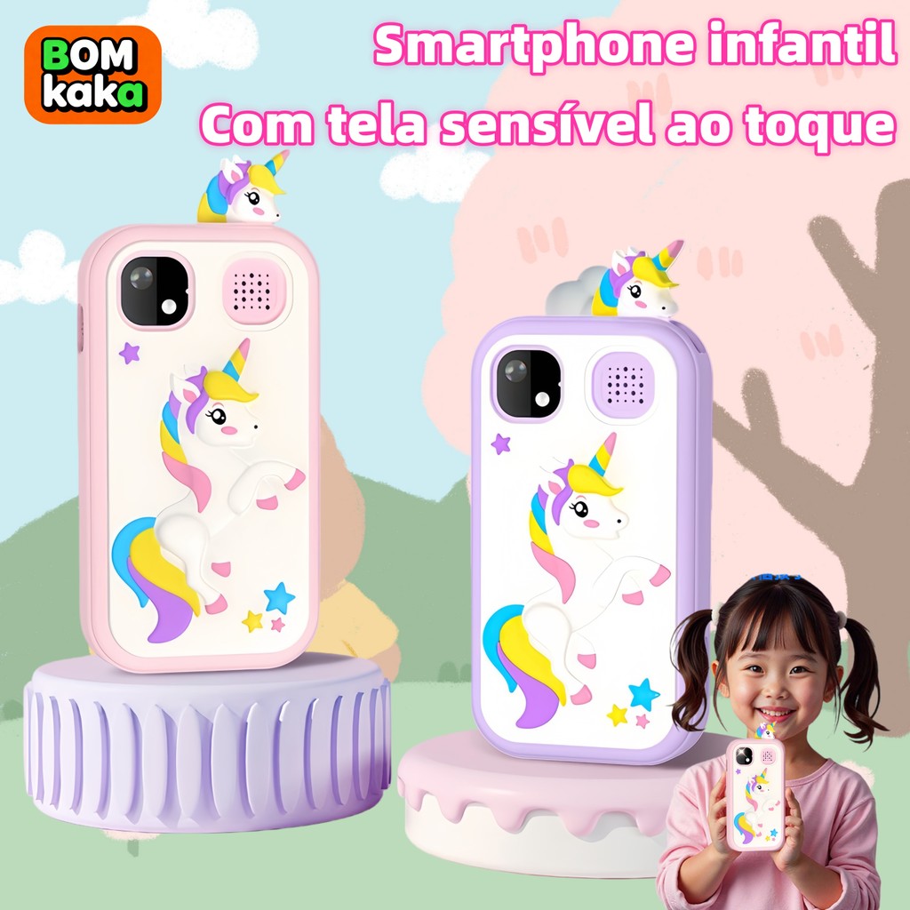 Telefone de brinquedo infantil com gravação instantânea e tela sensível ao toque de alta definição