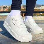Tênis casual branco feminino conforto premium para academia e dia a dia