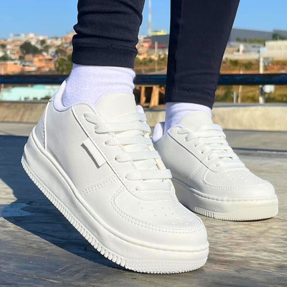 Tênis casual branco feminino conforto premium para academia e dia a dia
