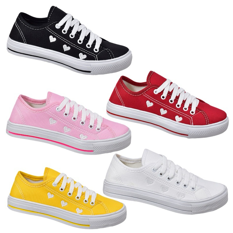 Tênis sapatênis casual feminino com detalhe coração em moda básico
