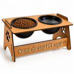 Tigelas comedouro bebedouro elevado em MDF suspenso para pets gato cachorro