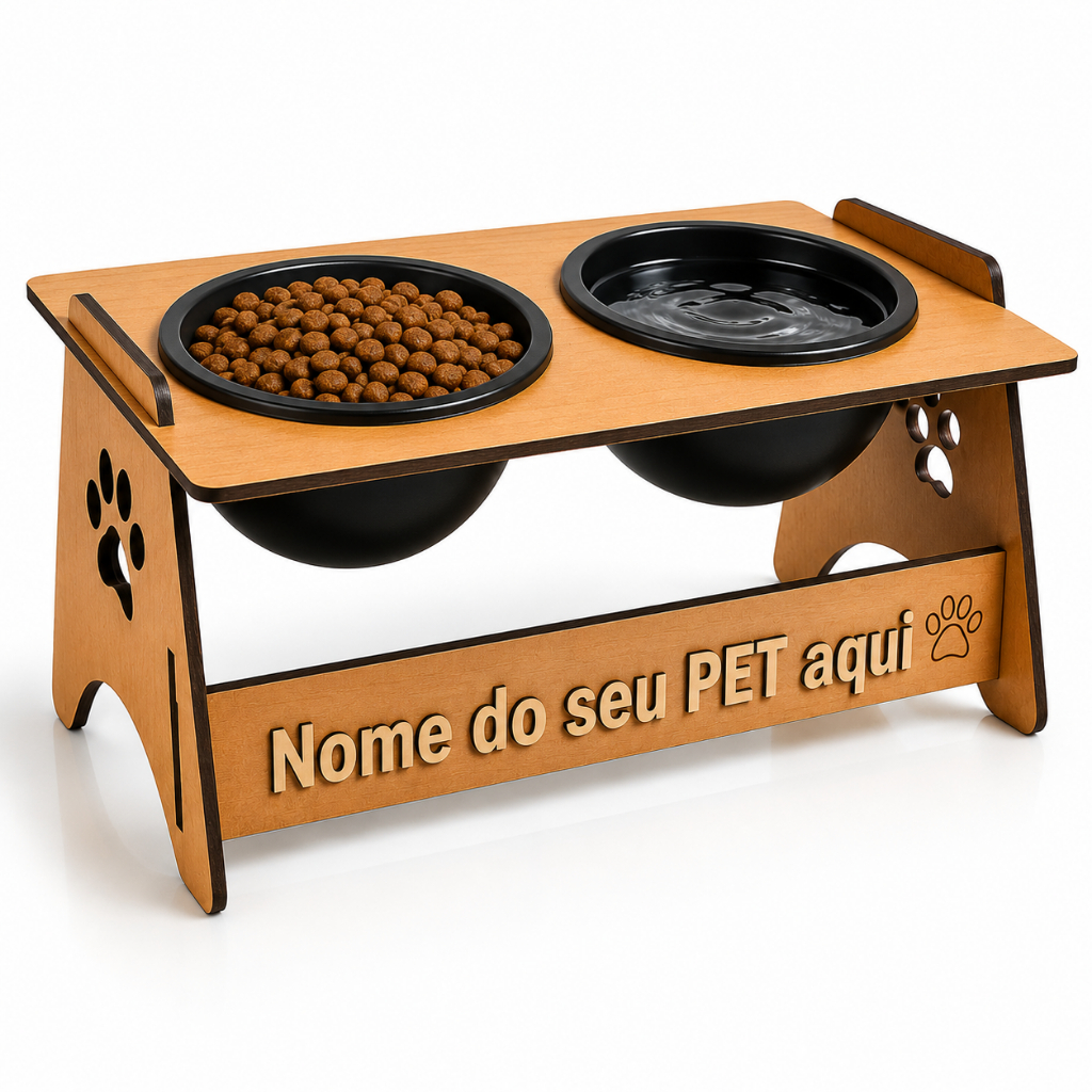 Tigelas comedouro bebedouro elevado em MDF suspenso para pets gato cachorro