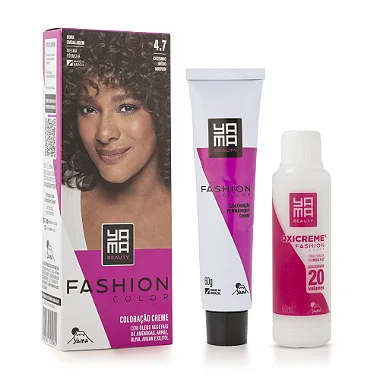 Tintura cabelo Yamá Beauty Care Mini Kit Fashion Color 4.7 caixa e tubo