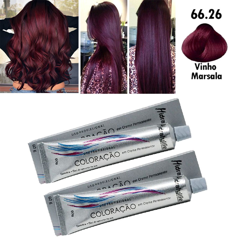 tintura cabelo Vinho Marsala 66.26 Mairibel Hidraty kit 2 unidades para coloração intensa e hidratada