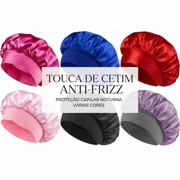 toucas de cetim com faixa larga elástica anti frizz kit 3 para dormir e proteger cabelo cacheado