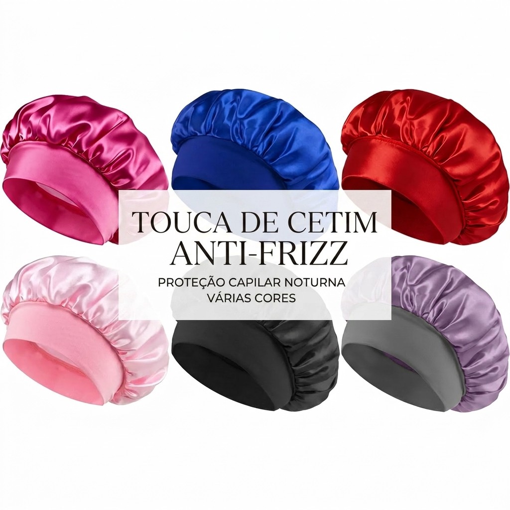 toucas de cetim com faixa larga elástica anti frizz kit 3 para dormir e proteger cabelo cacheado