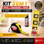 trena nivel com esquadro de 30 cm e trena de 3 metros em aço profissional para carpinteiro e pedreiro