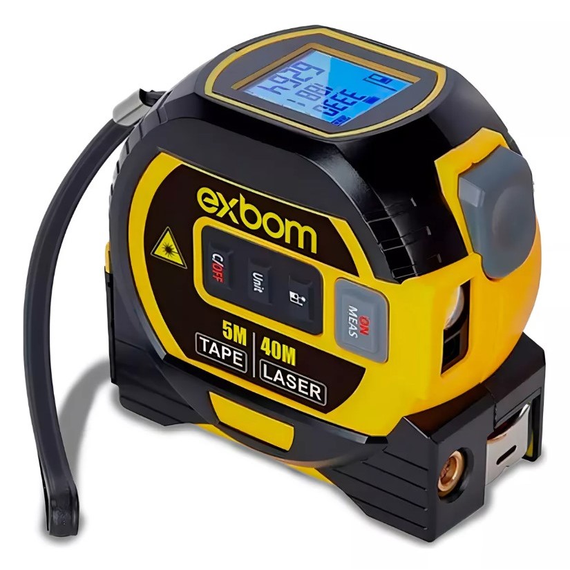 trena nivel 4D EXBOM TEM-Q65 com nível laser, fita métrica e visor digital multi em 1