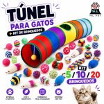 túnel para gatos com brinquedos interativos colorido e dobrável kit HL PET