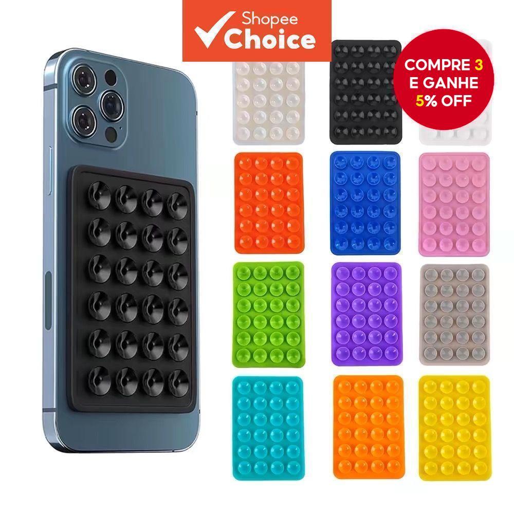 Ventosa de silicone dupla face com adesivos quadrados antiderrapantes para suporte de celular