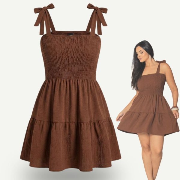 Vestido curto lastex feminino tecido Duna verão alça amarração
