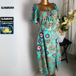 Vestido feminino Glamaura tropical com estampa de araras, manga bufante e fenda na coxa