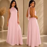Vestido longo feminino midi branco plus size com frente única e costa nua para festa